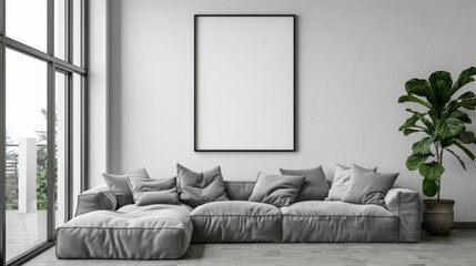 mock up poster frame in modern interior background, living room