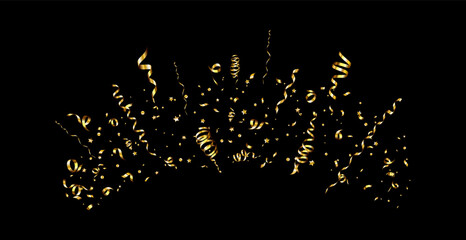 Golden serpentine ribbons frame. Confetti round banner. Luxury decoration