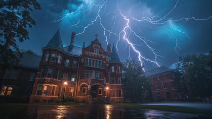 Lightning hits a building