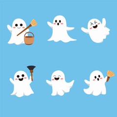 halloween ghost cartoon set elements