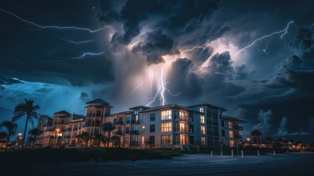 Lightning hits a building