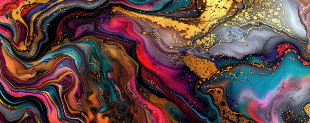 Abstract Surreal Art with Neon Colors and Marble Acrylic Ink Effect