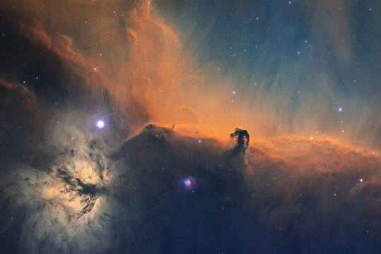 Deep space astrophotography using a telescope capturing the famous Horsehead Nebula in the constellation Orion Barnard 33