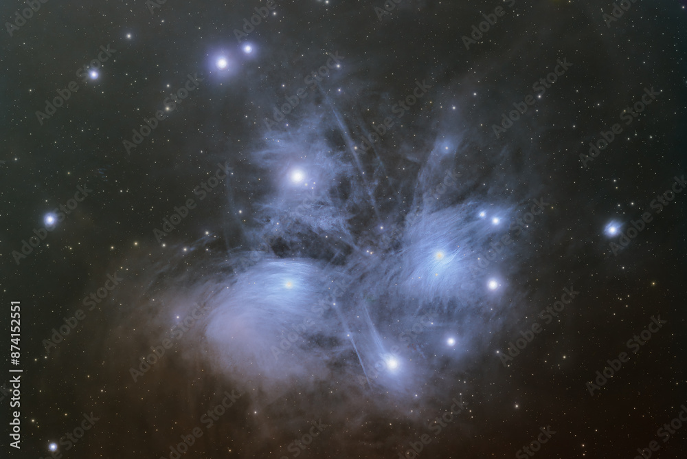 Wall mural deep space astrophotography using a telescope to capture the pleiades m45