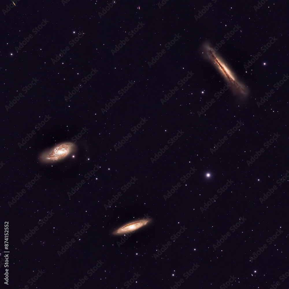 Wall mural deep space astrophotography using a telescope capturing the leo triplet of galaxies m66