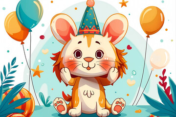 Fototapeta premium kids illustration, animal circus with balloon