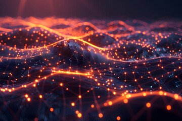 Fototapeta premium Glowing Network of Interconnected Nodes in a Digital Landscape