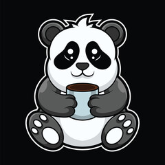 Cute Panda Cartoon Character Drinking Coffee