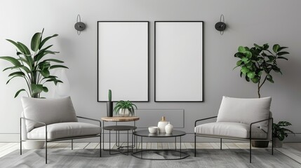 mock up poster frame in luxury interior background, living room