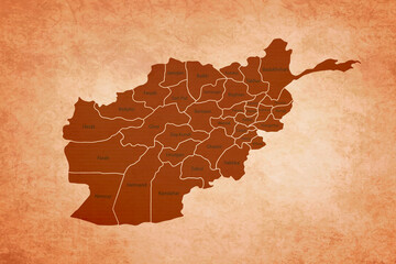 Afghanistan Map. Afghanistan Map with federal states in A vintage Color Texture Background