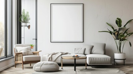 farmhouse interior living room, gallery wall frame mockup in white room