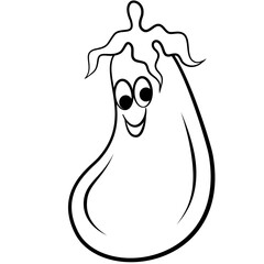 Outline Cartoon of Eggplant Vegetable
