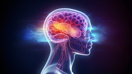 Futuristic digital illustration of a human brain, glowing with vibrant colors, representing artificial intelligence and neural connections.