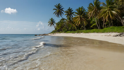 beach with palm trees and sea, ai generated