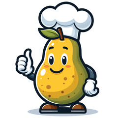 pear mascot character in chef costume giving thumbs up