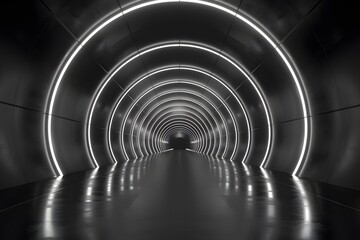 Futuristic Illuminated Tunnel with Symmetrical Arches