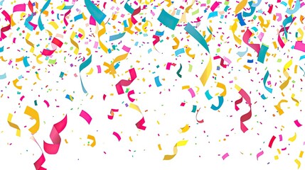 falling confetti and ribbon isolated on white background