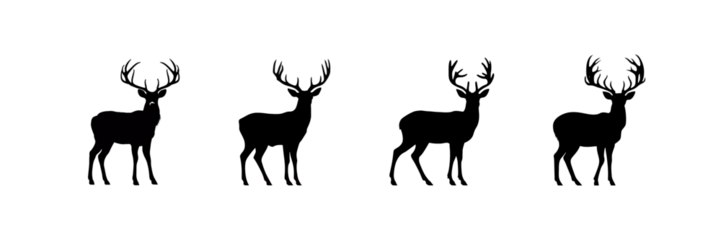Black deer silhouette cutout. Set of deer and elk animal silhouette on transparent background