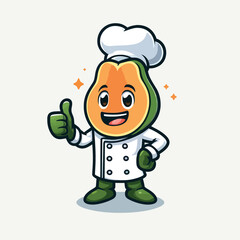 papaya mascot character in chef costume giving thumbs up