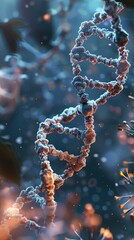 DNA double helix on a blue blur background, like microscope view. Wallpaper for phone