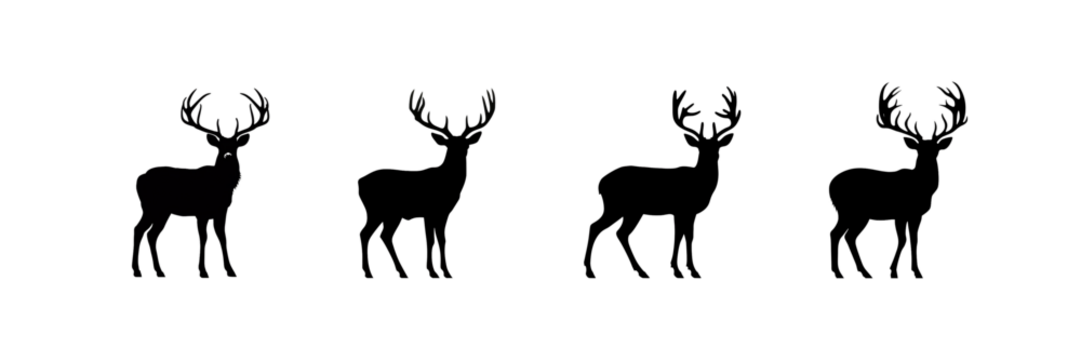 Black deer silhouette cutout. Set of deer and elk animal silhouette on transparent background