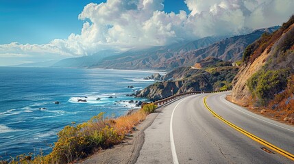 A scenic coastal road with panoramic views.