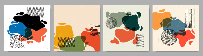 Vector illustration. Vintage liquid shape banner set. Retro twisted shapes composition. Design element for social media, web banner, cover, blog post. Nordic hand drawn color elements