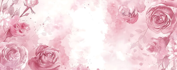 Rose flower pink watercolor splash background wedding invitation card template