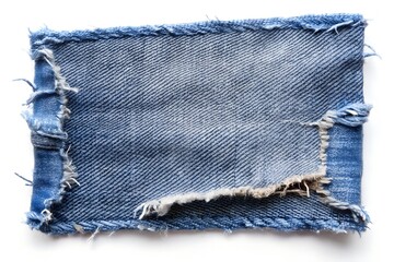 Piece of torn denim on a white background. Denim texture