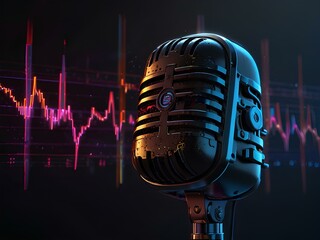 Podcast microphone colourful vibrant creative minimalist neon ambiance.