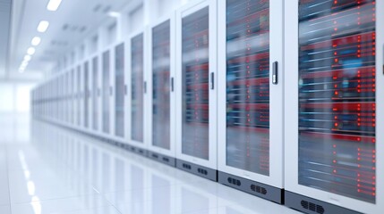 Row of server racks in a modern data center.