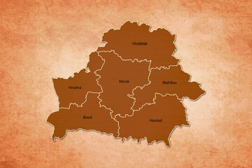 Belarus Map. Belarus Map with federal states in A vintage Color Texture Background