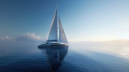 Fototapeta premium A sleek yacht sailing on a calm, blue sea.