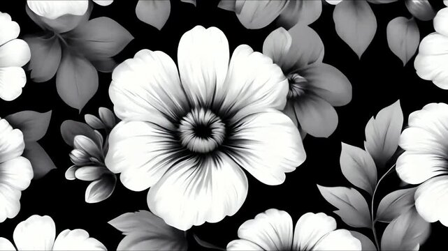 seamless pattern with sun flowers black and white