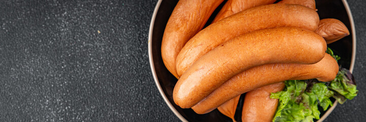 sausages meat pork or chicken, turkey fresh meal food snack on the table copy space food background rustic top view