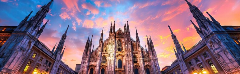 Fototapeta premium The grand entrance of the Florence Cathedral captivates with its intricate marble work and majestic rose window, a breathtaking example of Gothic and Renaissance fusion. AI generated illustration