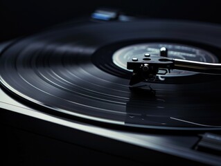A close-up view of a record player's turntable, ideal for use in music-related contexts