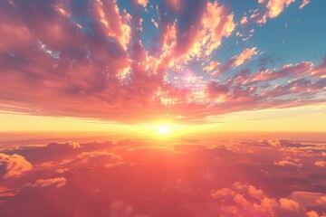 Fototapeta premium Beautiful scenery with the sun setting behind fluffy white clouds