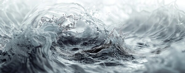 Abstract swirling water, white and grey, textured background.