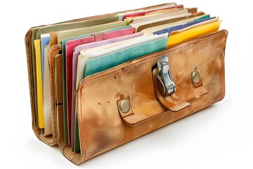 Vintage Leather Accordion File Organizer with Colorful Folders