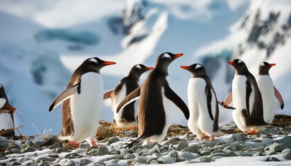 Obraz premium Gentoo Penguins of Antarctica: A Glimpse into Pristine Wildlife