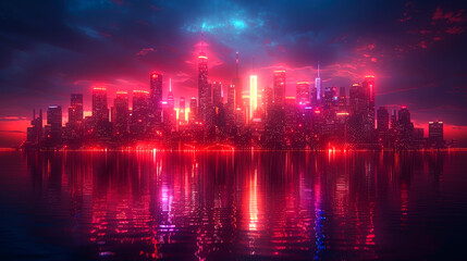 Fototapeta premium photo of cities on evening style color orange and red
