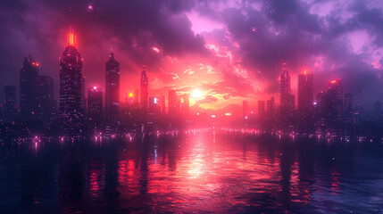Fototapeta premium photo of cities on evening style color orange and red