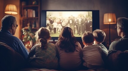 A family gathered around the TV, enjoying quality time together