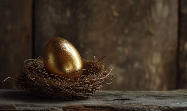 A golden egg in the nest with a brown background
