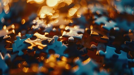 A detailed view of a bunch of puzzle pieces, ready to be assembled into a complete picture