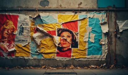 Fototapeta premium Vintage layered posters on an outdoor concrete wall