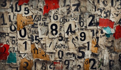 Obraz premium Abstract artwork with numbers on torn paper backdrop