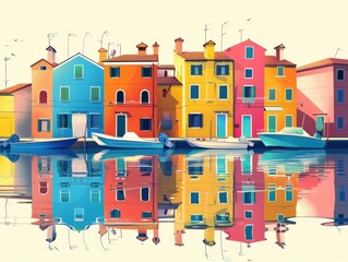 Obraz premium Colorful Minimalist Illustration of Burano Fishing Village