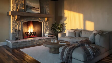 Living room with fireplace